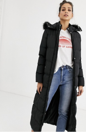 Brave Soul Tall – Hopma – Lang geschnittene Steppjacke mit Kunstpelz an der Kapuze