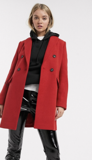 Stradivarius – Zweireihiger Mantel in Rot