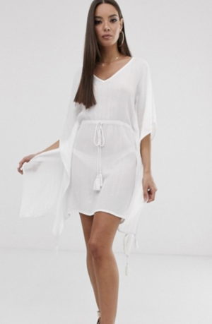 South Beach – Exklusiver Kaftan in Weiß mit Metallic-Streifen