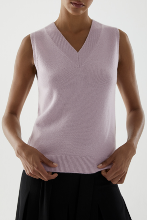 ÄRMELLOSER KASCHMIRPULLOVER MIT V-AUSSCHNITT